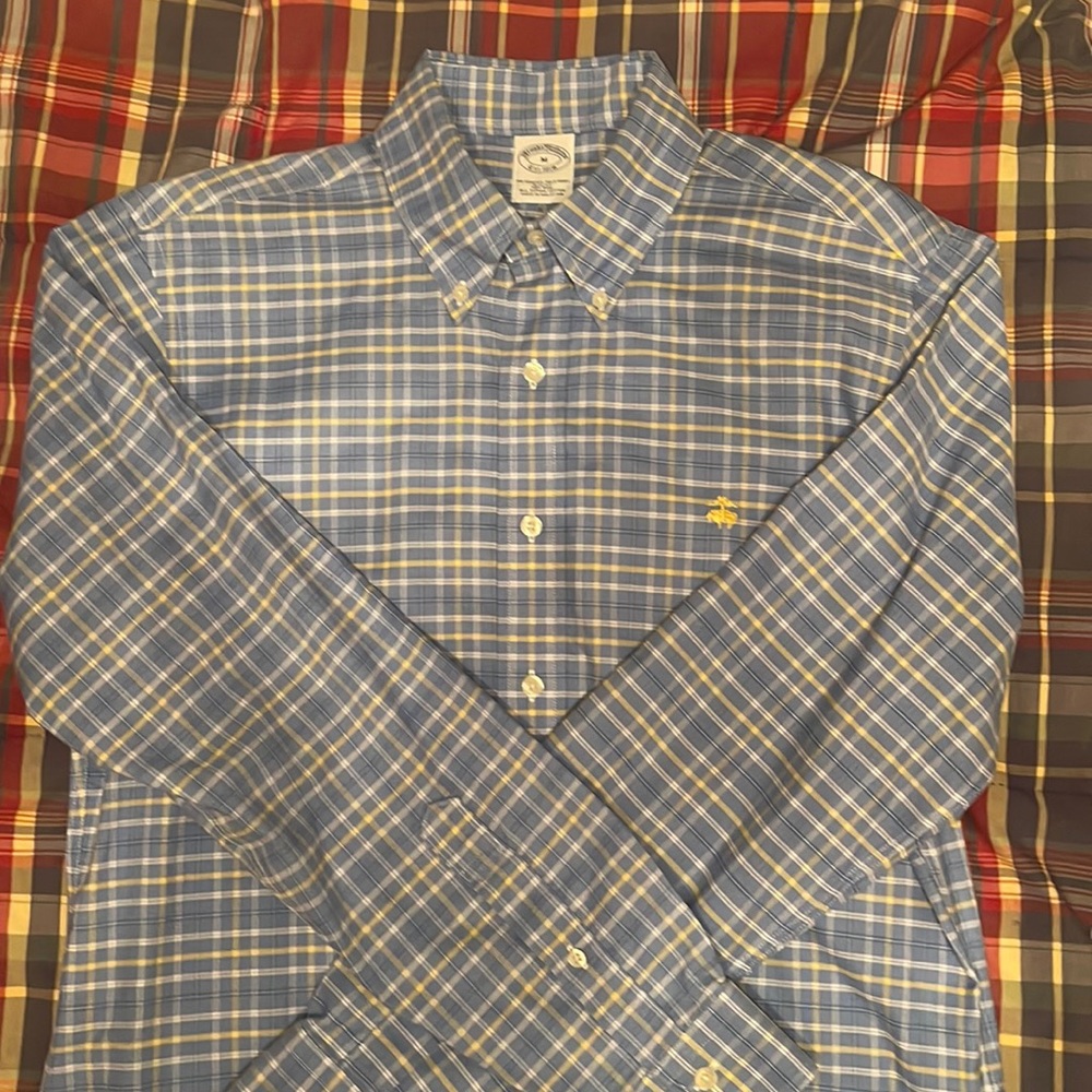 Men’s Brooks Brothers Supima Cotton LS casual buttondn Blue/Yellow Window Medium